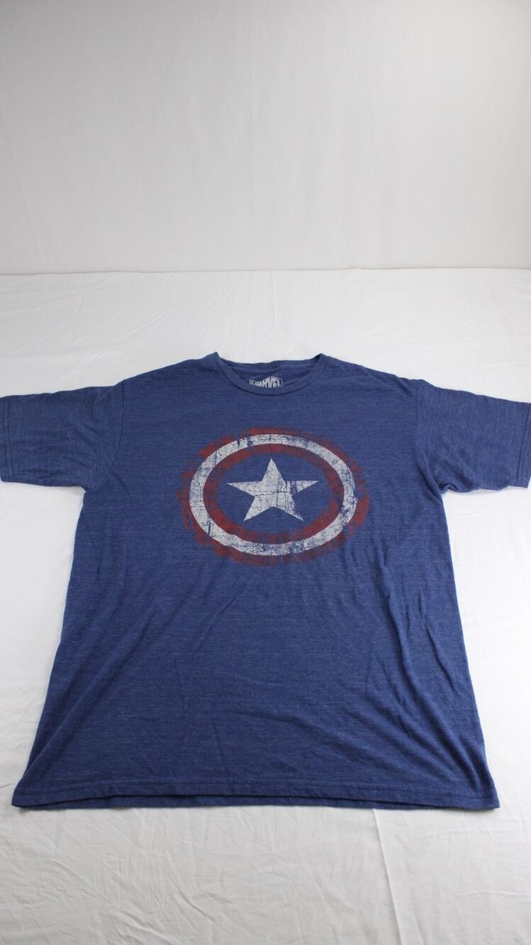 Marvel Mens M Captain America Shield T Shirt Tri Blend Blue Distressed Graphic